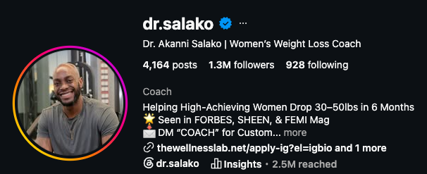 Dr. Akanni Salako, 1.3M followers